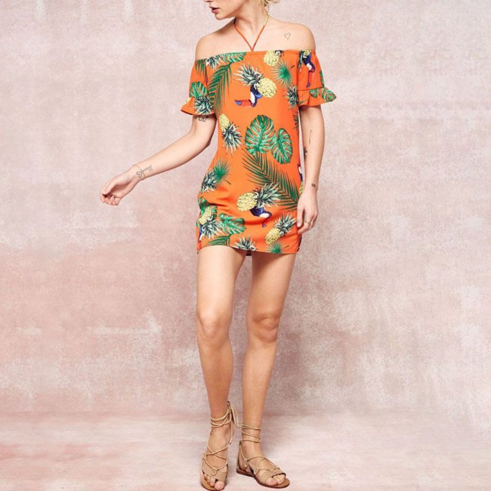 Womens Tropical Beach Island Toucan Mini Dress